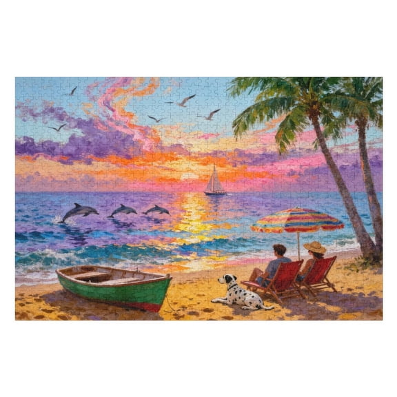 1000 Piece Large Piece Beach Day Jigsaw Puzzle for Seniors Easy, Colorful Puzzle for Dementia and Memory Activities, Relaxing Elderly Gift, Fun Family Game, 30x20 in