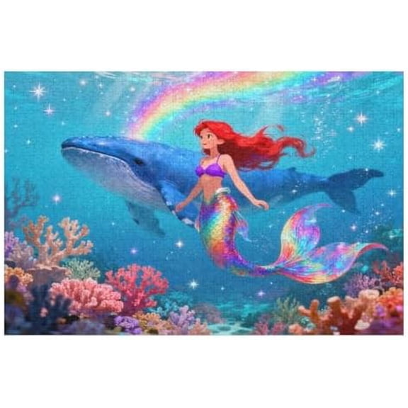 1000 Piece Mermaid and Whale Jigsaw Puzzle for Women, 6-8, 8-10, Fantasy Underwater Ocean Scene Puzzle, Educational Kit and Birthday Gift for Best Friends