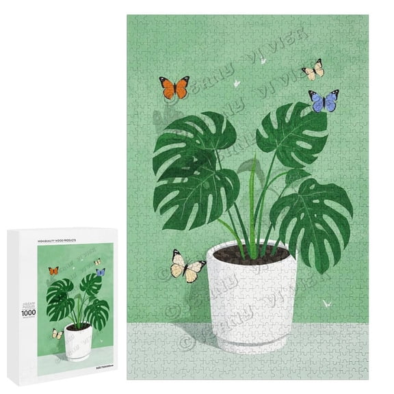 1000 Piece Monstera Wooden Puzzle for Adults, Finished Size 20" x 30", Relaxing Challenge