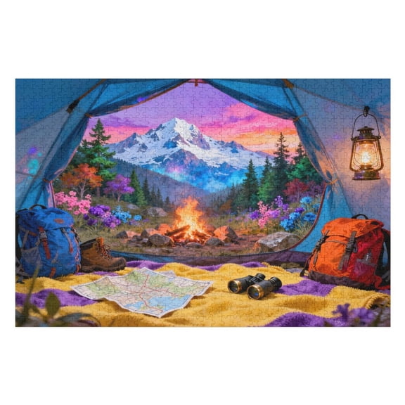 1000 Piece Mountain Camping Site Jigsaw Puzzle for Adults, Scenic Nature Landscape Puzzle with HD Print, Relaxing and Challenging Game, Gift for Family, Outdoor, and Travel Puzzle Lovers