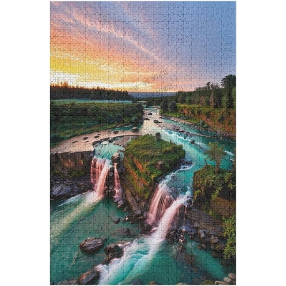 1000 Piece Mountains Waterfall Water Flow Creek Stream Bridge Landscape Abstract Photo Challenge Brain Game Adults Wooden Jigsaw Puzzles for Adults and Families