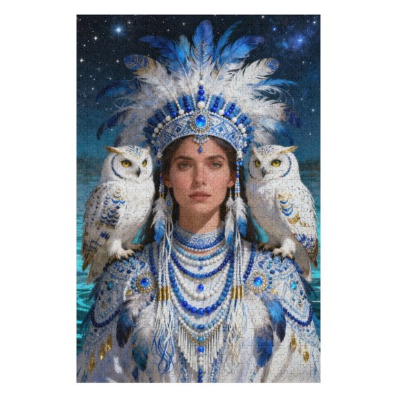 1000 Piece Owl Fantasy Jigsaw Puzzle for Adults Winter Mystical Owls with Tribal Beadwork, Challenging Puzzle, Fun Family Game Night, Relaxing DIY Puzzle for Seniors, Adults, 30x20 in