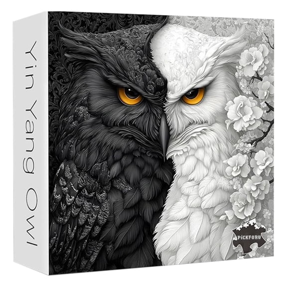 For Adults 1000 Piece Owl Puzzle Yin Yang Impossible Difficult Black And White Floral