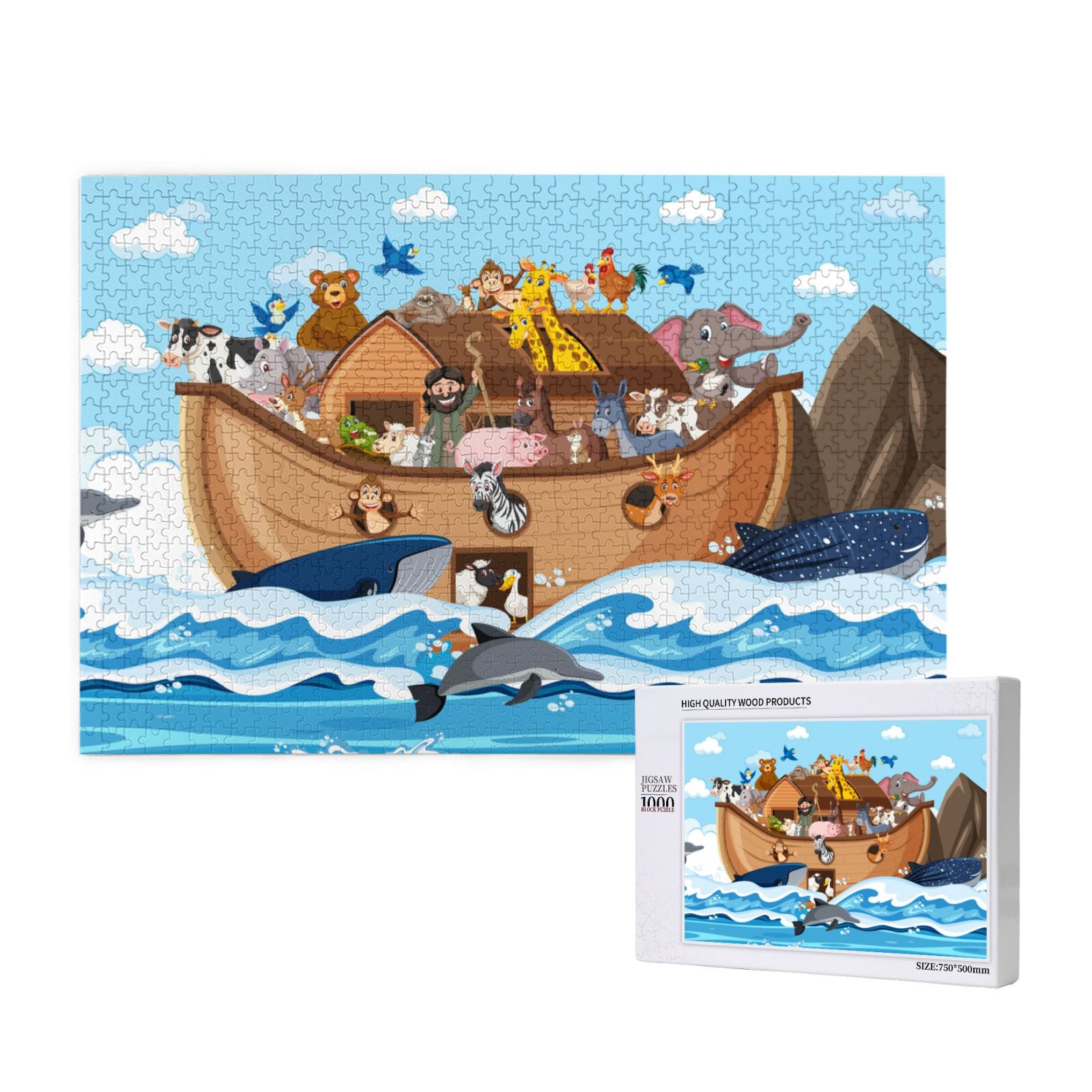 Noah's Ark 1000-Piece Puzzle - Humorous & Vibrant Art, Finished Size 18x24 Inches