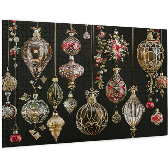 1000 Piece Puzzle for Adults and Family Christmas Ornaments Holiday Tree Flowers Stars Winter Wooden Training Decompression Winter Holiday Festival Toy Play Games 29.5'' x 19.6''