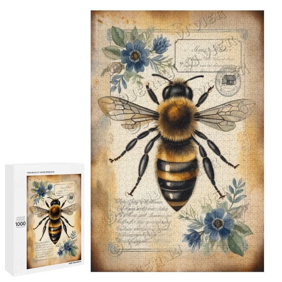 1000 Piece Puzzle  Vintage Bee with Floral Design | Fun Puzzle for Garden Lovers | Ideal for Relaxing and Gifting