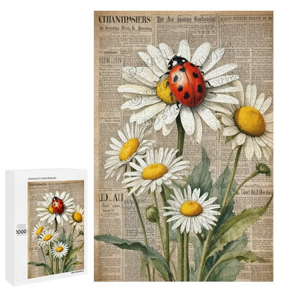 1000 Piece Puzzle  Vintage Ladybugs with Daisy Flowers | Fun Puzzle for Nature Enthusiasts | Perfect for Relaxation