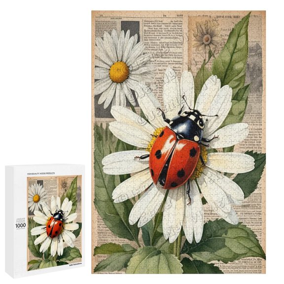 1000 Piece Puzzle  Vintage Ladybugs with Daisy Flowers | Relaxing Puzzle for Nature Lovers | Perfect for Gifting