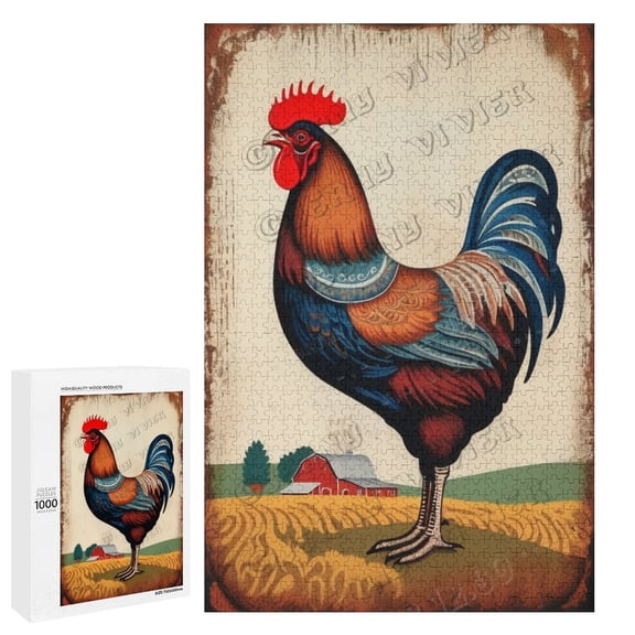 1000 Piece Puzzle – Vintage Rooster with Chicken and Farm Decor | Fun Puzzle for Animal and Nature Lovers | Great for Gifting