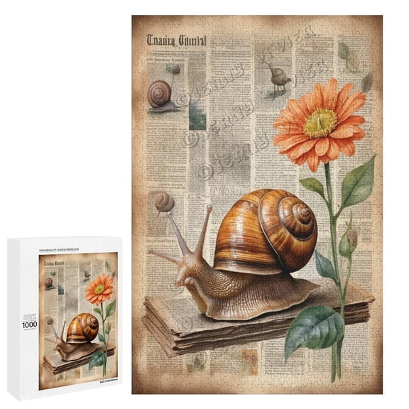 1000 Piece Puzzle Vintage Snail with Flowers | Ideal Puzzle for Garden and Nature Lovers | Fun for All Ages
