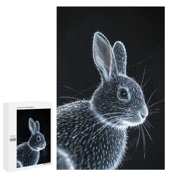1000 Piece Puzzle for Adults, Challenging Jigsaw with Rabbit with Black Background, Soft-Touch Puzzle Gift - 30 x 20 inches