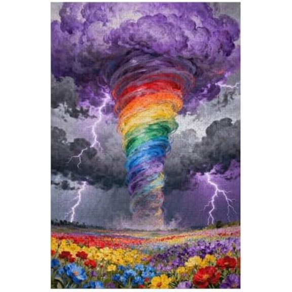 1000 Piece Puzzles for Adults, Rainchbow Tornado Jigsaw Puzzles for Adults, Hard Challenge Art Jigsaw Puzzle, for Gifts Birthday Party Games Family, 30x20 Inch Dust Free Puzzle