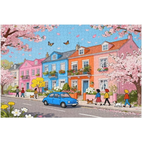 1000 Piece Puzzles for Adults, Sakura Blossom Street 1000 Puzzle for Adults, Clearance Impossible Challenge Art Jigsaw Puzzles, for Gift Birthday Party Games Family, 30x20 Inch Dust Free Puzzle