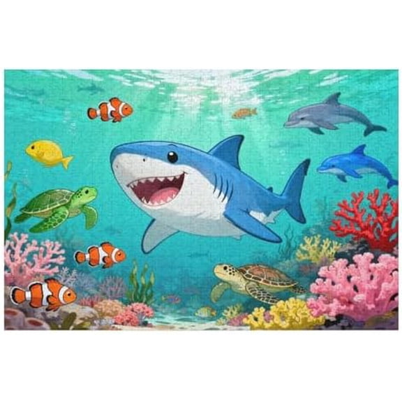 1000 Piece Puzzles for Women - Grinning Shark Marine Life - Jigsaw Puzzles for Women Colorful Undersea World Puzzles for Women and Men Educational Learning Kits