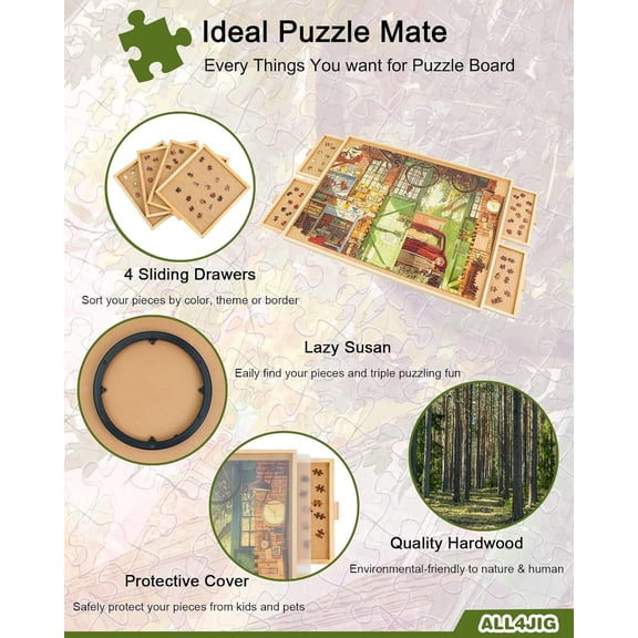 1000 Piece Rotating Puzzle Board with Drawers 22"x30"Portable Wooden Jigsaw Puzzle Table for Adults Portable,Lazy Susan Spinning Puzzle Boards Birthday Gift for mom