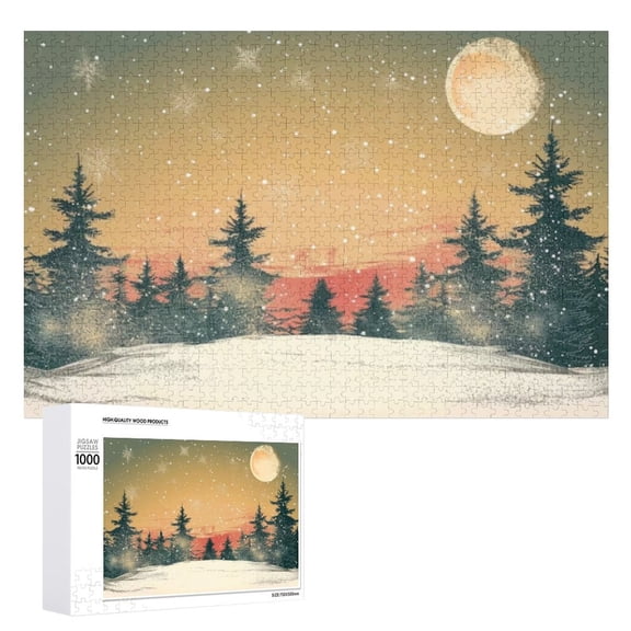 1000-Piece Snowy Landscape Wooden Puzzle - Fun & Relaxing Activity, Modern Home Art, Thoughtful Keepsake