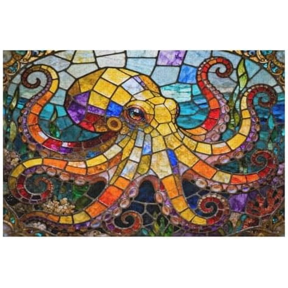 1000 Piece Stained Glass Octopus Difficult Hard Challenging Puzzle for Adults – DIY Home Decor, Interactive Family Game, Unique Sea Creature Art