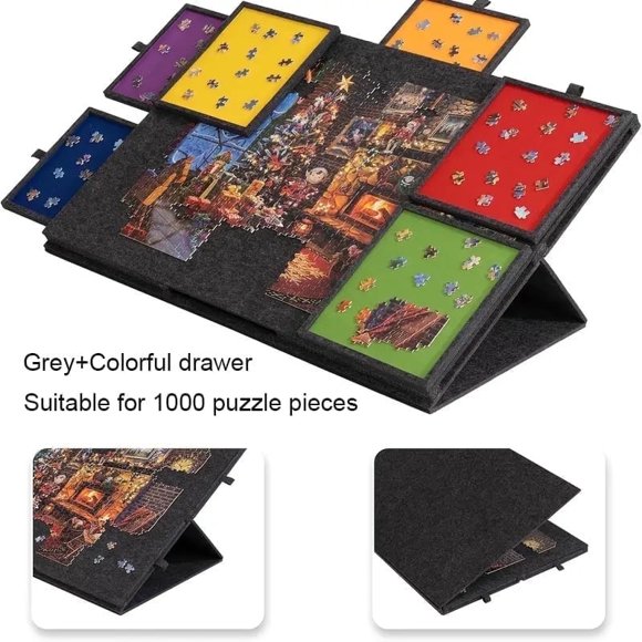 Join&Joy 1000 Piece Puzzle Board With 6 Drawers & Cover - Rotating Lazy Susan Puzzle Table