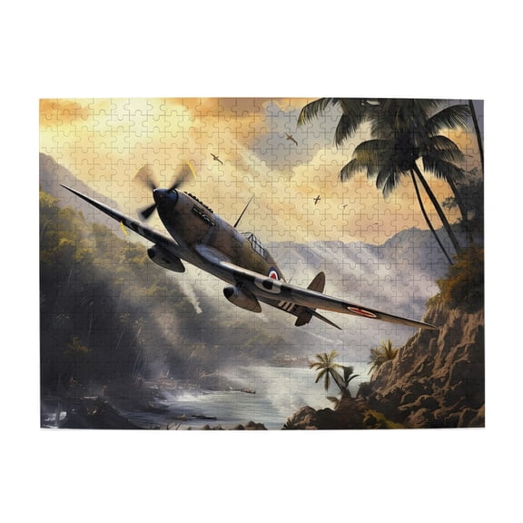 1000 Piece Vintage Fighter Plane Jigsaw Puzzle For Adults – Epic Tropical Sunset Scenery, Challenging Wooden Game, Relaxing Brain Teaser, Great Gift Idea
