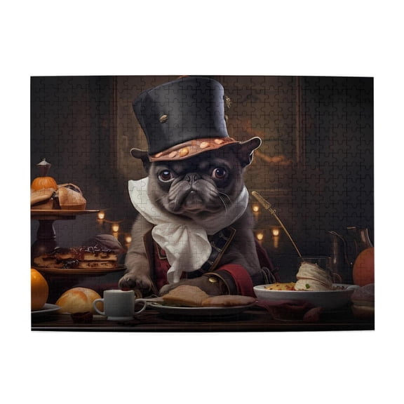 1000 Piece Whimsical Gentleman Pug Jigsaw Puzzle For Adults Elegant Dog In Top Hat Art, Challenging Wooden Brain Game, Relaxing Home Decor Gift Idea