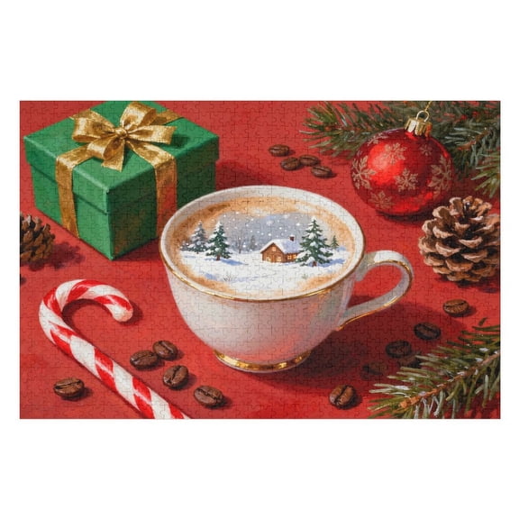 1000 Piece Winter Town Latte Puzzle for Adults Christmas Coffee Art Jigsaw, Cozy Snowy Town Puzzle, Relaxing Game Night Fun For Friends Seniors, and Adults