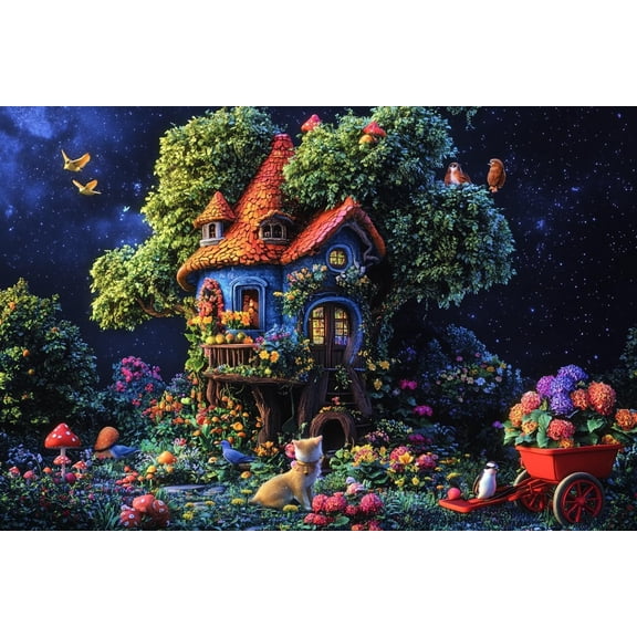 1000 Piece Wood Puzzles for Adults Enchanted Treehouse at Night Christmas Birthday Gifts for Adults Challenging Family Activity Great Gift Idea for Family Friends