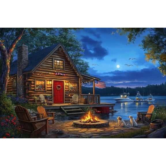 1000 Piece Wood Puzzles for Adults Lakeside Moonlit Cabin Christmas Birthday Gifts for Adults Challenging Family Activity Great Gift Idea for Family Friends
