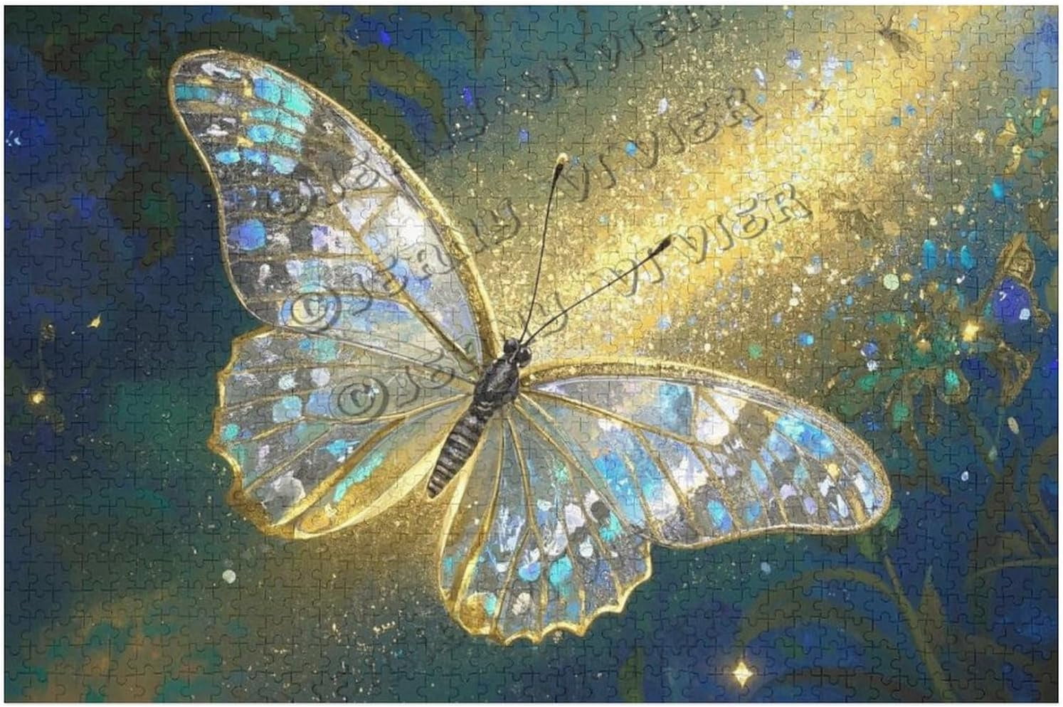 1000 Piece Wooden Butterfly Puzzle for Adults – Golden Abstract Art ...