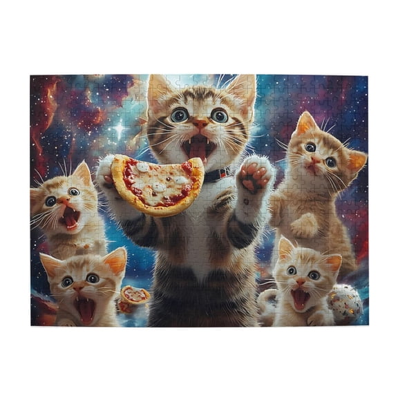 1000 Piece Wooden Galactic Cat Pizza Jigsaw Puzzle For Adults – Vibrant, Challenging & Relaxing Brain Exercise, Fun Home Decor, Unique Gift Idea