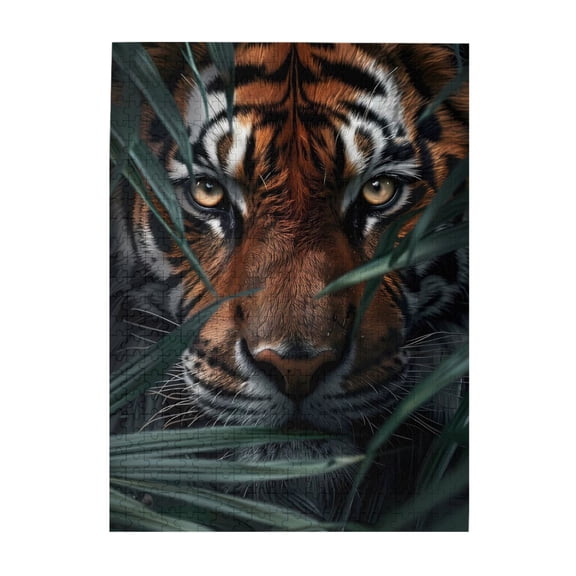 1000-Piece Wooden Jigsaw Puzzle for Adults - Big Cat Stripes Jungle Foliage , Fun & Relaxing Family Game, No-Dust Interlocking Pieces, Perfect Wall Decor & Holiday Gift