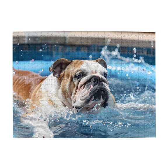 1000-Piece Wooden Jigsaw Puzzle for Adults - Bulldog Swimming Pool Water , Fun & Relaxing Family Game, No-Dust Interlocking Pieces, Perfect Wall Decor & Holiday Gift