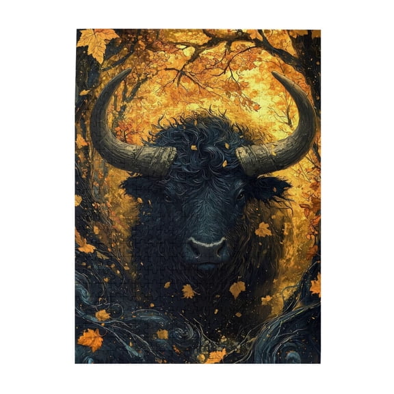 1000-Piece Wooden Jigsaw Puzzle for Adults - Dark Bull Golden Autumn Leaves , Fun & Relaxing Family Game, No-Dust Interlocking Pieces, Perfect Wall Decor & Holiday Gift