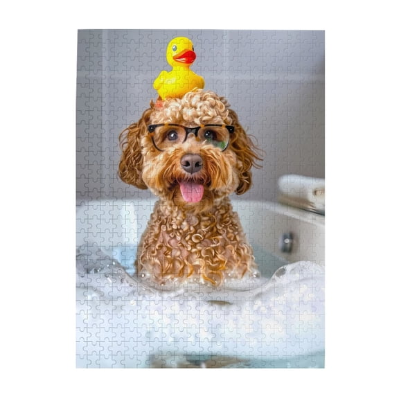1000-Piece Wooden Jigsaw Puzzle for Adults - Dog Bath Duck Glasses Bubbles , Fun & Relaxing Family Game, No-Dust Interlocking Pieces, Perfect Wall Decor & Holiday Gift