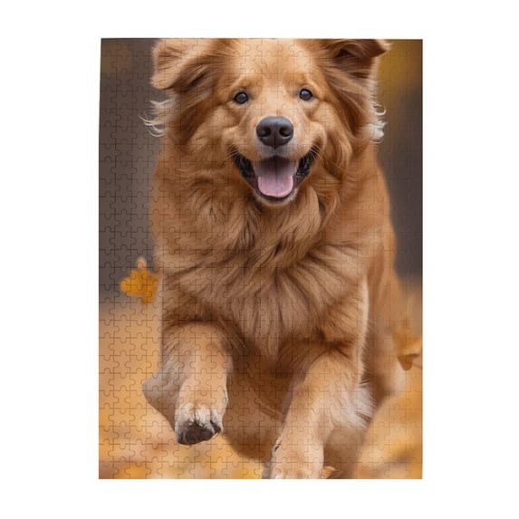 1000-Piece Wooden Jigsaw Puzzle for Adults - Dog Leaping Autumn Leaves , Fun & Relaxing Interlocking No-Dust Puzzle for Family, Home Decor & Holiday Gifts