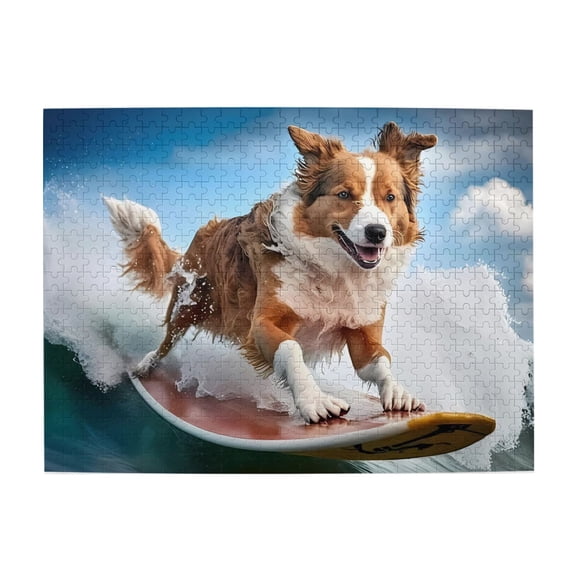1000-Piece Wooden Jigsaw Puzzle for Adults - Dog Surfing Sea Water Wave , Fun & Relaxing Interlocking No-Dust Puzzle for Family, Home Decor & Holiday Gifts