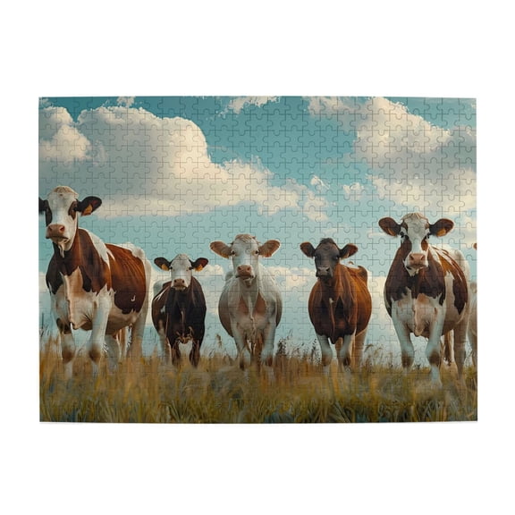1000-Piece Wooden Jigsaw Puzzle for Adults - Herd Cows Sky Field Clouds , Fun & Relaxing Family Game, No-Dust Interlocking Pieces, Perfect Wall Decor & Holiday Gift