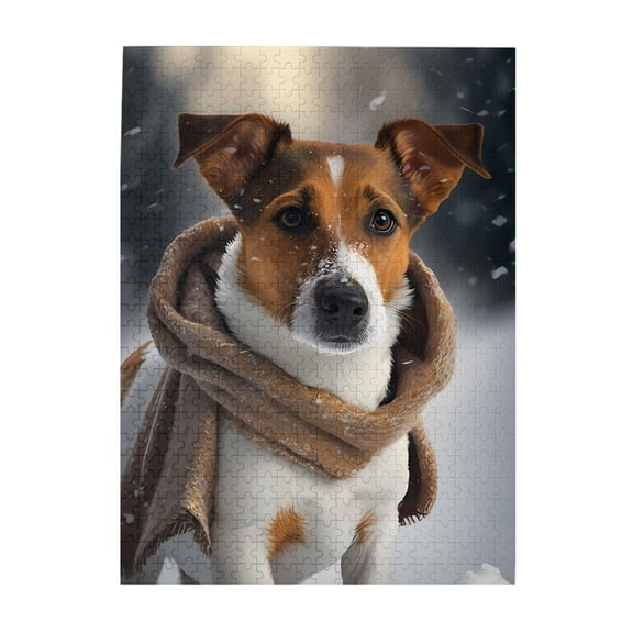 1000-Piece Wooden Jigsaw Puzzle for Adults - Jack Russell Terrier Scarf Snow , Fun & Relaxing Family Game, No-Dust Interlocking Pieces, Perfect Wall Decor & Holiday Gift
