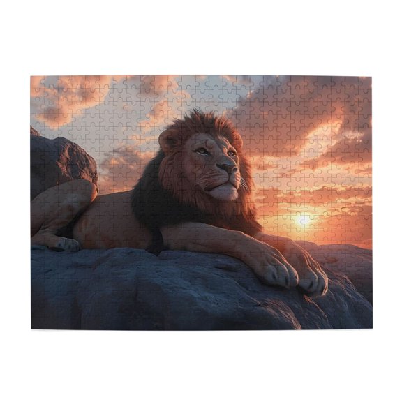 1000-Piece Wooden Jigsaw Puzzle for Adults - Lion On Rock At Sunset , Fun & Relaxing Family Game, No-Dust Interlocking Pieces, Perfect Wall Decor & Holiday Gift