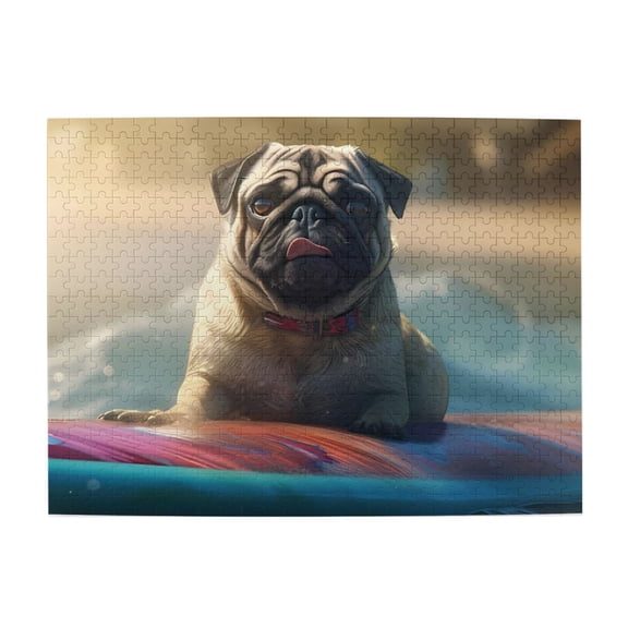 1000-Piece Wooden Jigsaw Puzzle for Adults - Pug Surfboard Water Ocean , Fun & Relaxing Family Game, No-Dust Interlocking Pieces, Perfect Wall Decor & Holiday Gift