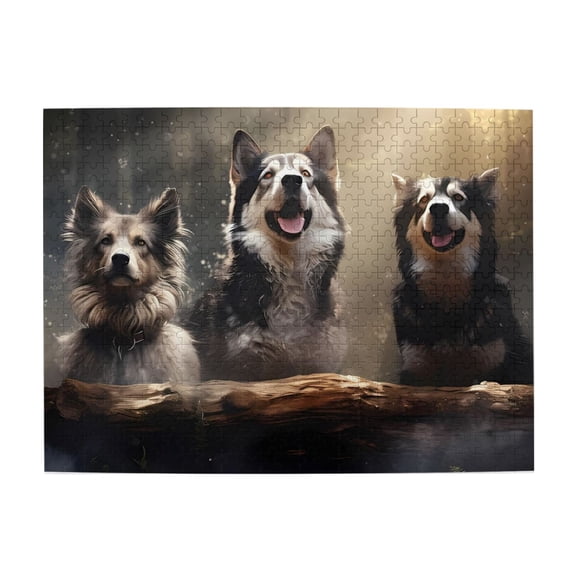 1000-Piece Wooden Jigsaw Puzzle for Adults - Three Dogs Forest Log , Fun & Relaxing Family Game, No-Dust Interlocking Pieces, Perfect Wall Decor & Holiday Gift