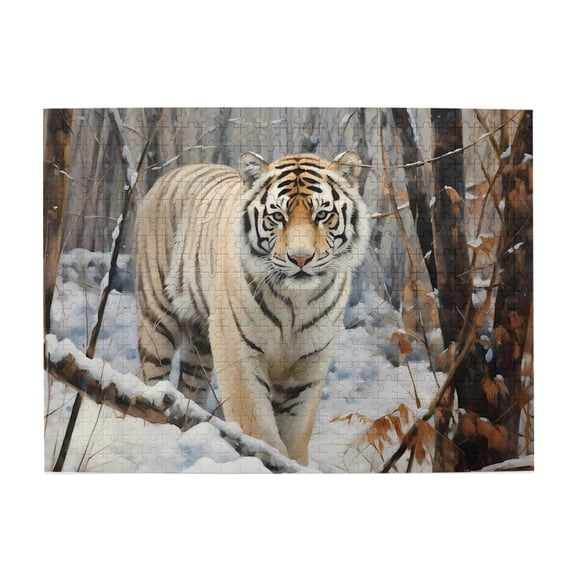 1000-Piece Wooden Jigsaw Puzzle for Adults - Tiger Winter Snow Forest , Fun & Relaxing Interlocking No-Dust Puzzle for Family, Home Decor & Holiday Gifts