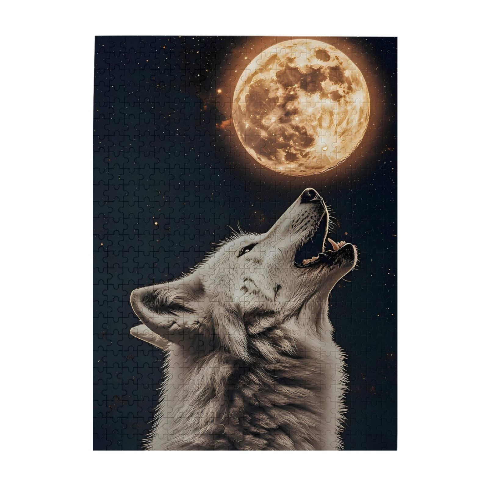 1000-Piece Wooden Jigsaw Puzzle for Adults - Wolf Howl Moon Stars Night ...