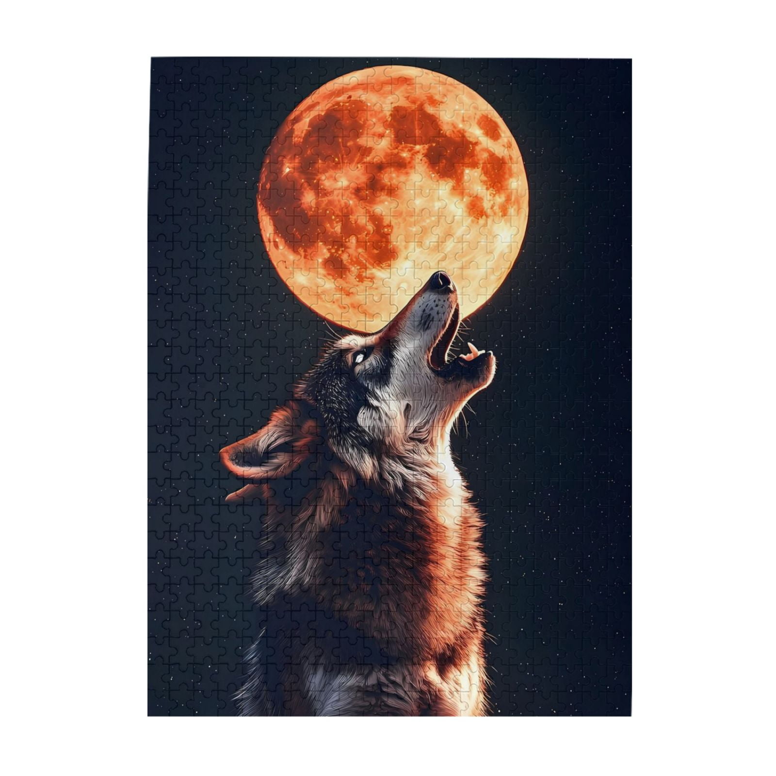 1000-Piece Wooden Jigsaw Puzzle for Adults - Wolf Howling Moon Night ...