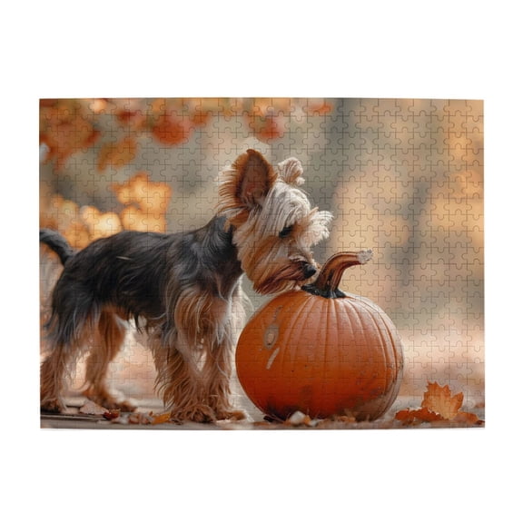 1000-Piece Wooden Jigsaw Puzzle for Adults - Yorkie Dog And Pumpkin Fall , Fun & Relaxing Family Game, No-Dust Interlocking Pieces, Perfect Wall Decor & Holiday Gift