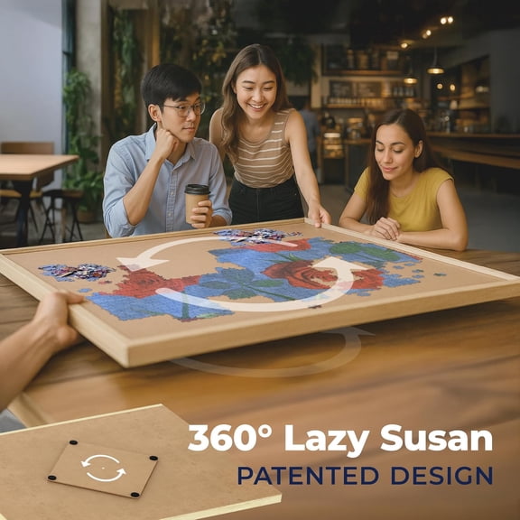 1000 Piece Wooden Jigsaw Puzzle Board - 4 Drawers, Patent Pending Design - Rotating Puzzle Table | 30” X 22” Jigsaw Puzzle Tables | Puzzles Cover & Lazy Susan| Portable Puzzles Tables for Adults