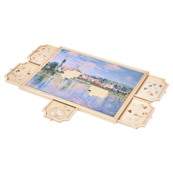 1000 Piece Wooden Jigsaw Puzzle Board with Storage Drawer - 29x21 Inch Portable Puzzle Table, Includes Cover