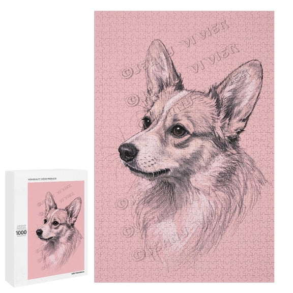 1000 Piece Wooden Jigsaw Puzzle Corgi Dog Portrait | Gift for Dog Lovers & Pet Owners | Challenging Puzzle | Wooden Corgi Puzzle | 30" x 20"