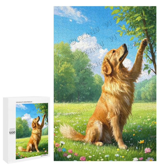 1000 Piece Wooden Jigsaw Puzzle, Fun for Golden Retriever Dog Lovers