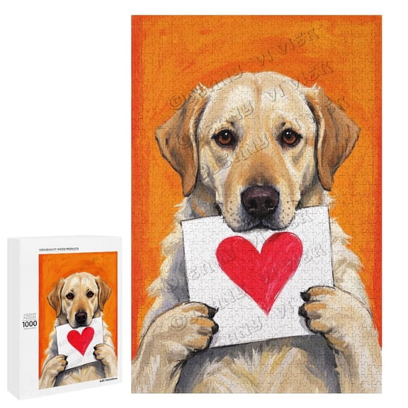 1000 Piece Wooden Jigsaw Puzzle – Labrador Retriever With Heart Love Theme for Adults, Challenging Puzzle Family Games, Difficult Puzzles for Dog Lovers and Animal Lovers