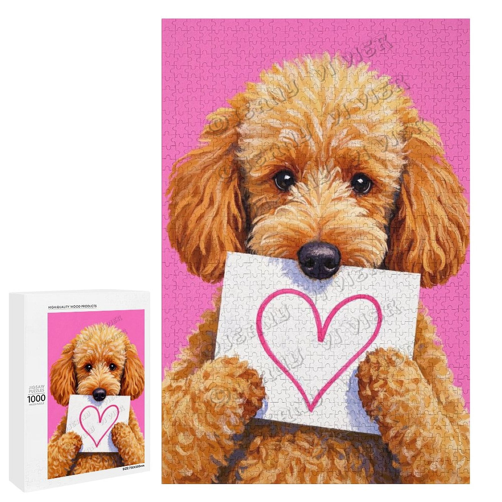 1000 Piece Wooden Jigsaw Puzzle – Poodle With Heart Theme for Adults ...